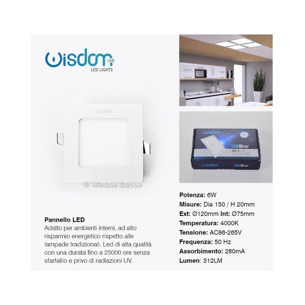 Trade Shop - Pannello A Led Tondo O Quadrato Ad Da Incasso Luce Fredda Calda Neutra Wisdom -