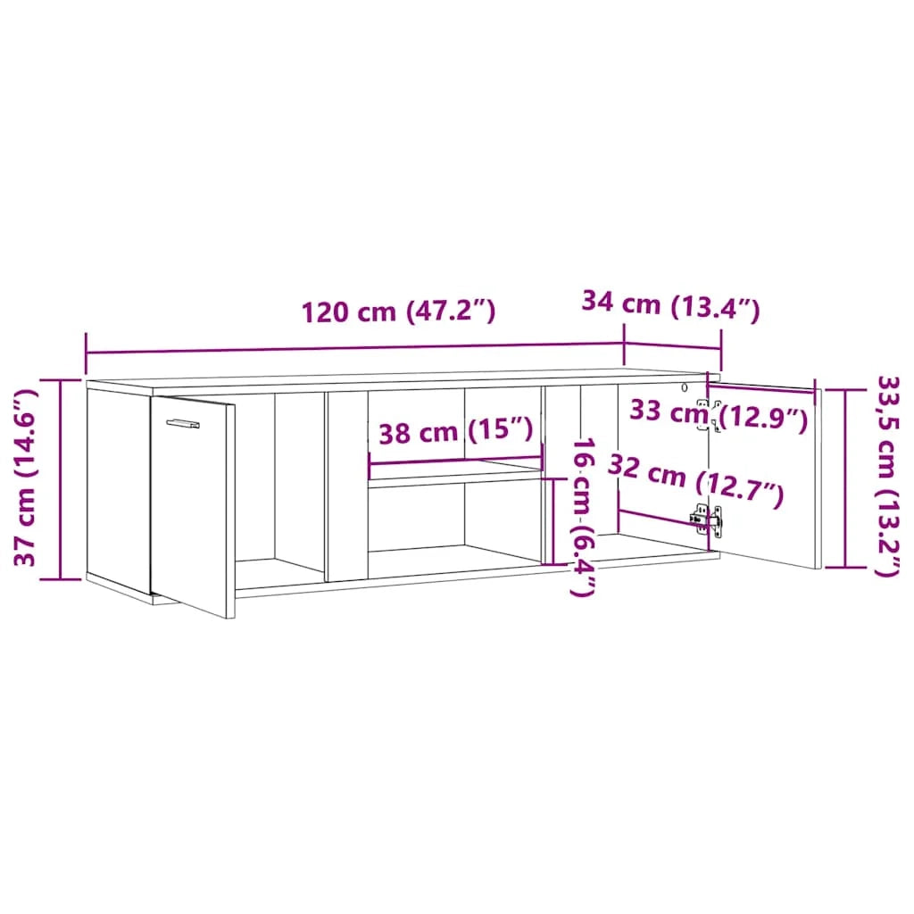 Mobile TV multimediale mensola TV credenza TV sala da pranzo soggiorno camera da letto rovere Sonoma 120 x 34 x 37 cm legno ingegnerizzato marrone 02_0027466