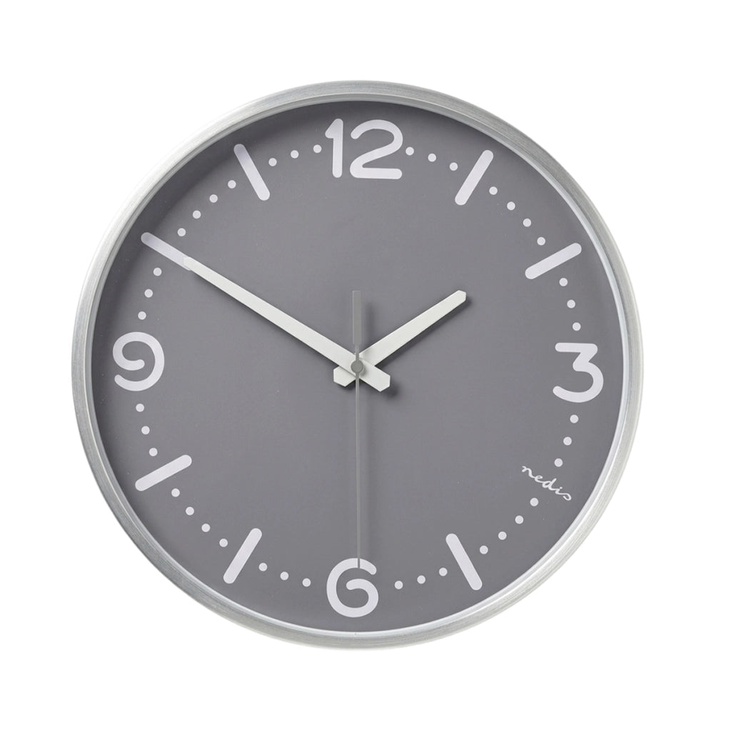 Orologio da Parete Silenzioso Diametro 30 cm in Alluminio Facile da Leggere Grigio Nedis