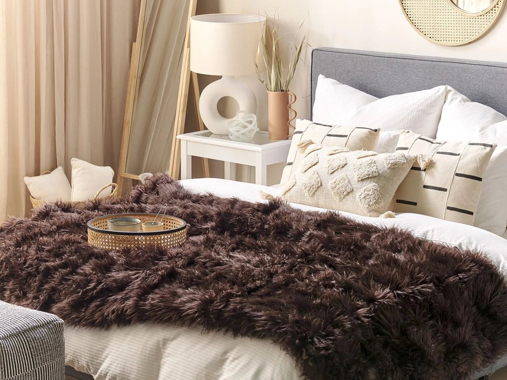 Coperta in morbida pelliccia sintetica marrone 150 x 220 cm camera da letto salotto soggiorno