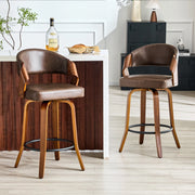 Sgabello da bar con schienale in legno e seduta in pu marrone, set da 2 per isola cucina, 95 cm