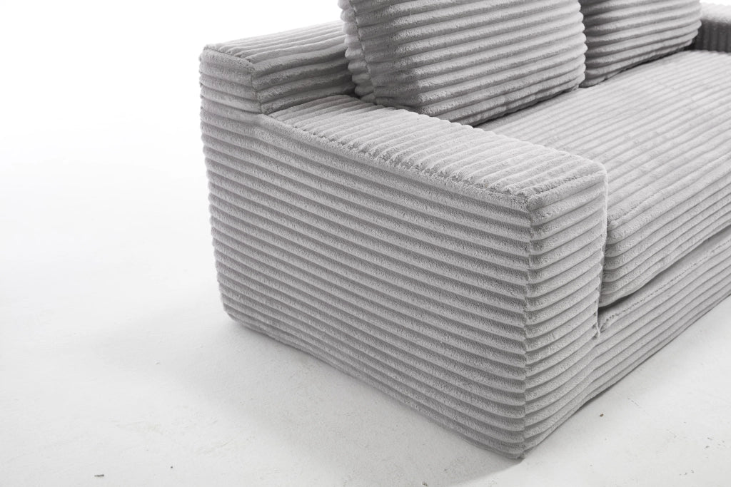 Divano letto compatto 2 in 1 in tessuto a coste grigio chiaro con schiuma memory