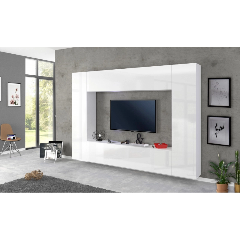 Parete soggiorno Maruska – 260x180x30 – Bianco Lucido