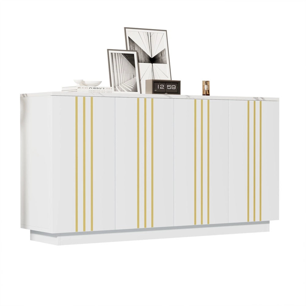 Credenza Soggiorno con 4 Ante ¨C MINIMAL ¨C Bianco e Oro, Ripiani Regolabili, 35x140x70 cm