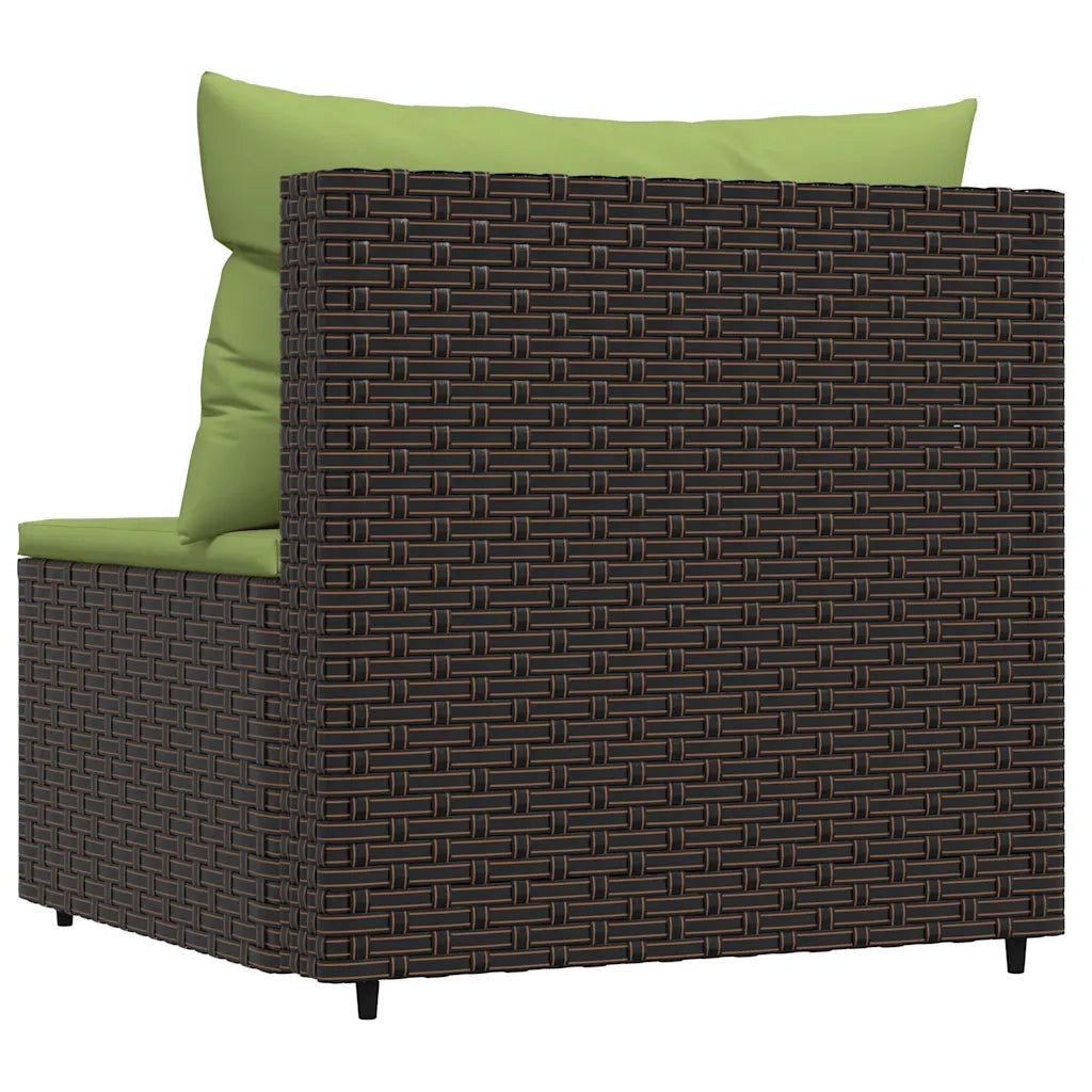 Divano Centrale da Giardino con Cuscini in Polyrattan Marrone 319833
