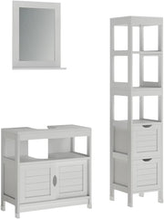 Set di mobili da bagno Vilda, Bianco, 60 cm, composto da mobile sottolavabo, specchiera e colonna alta