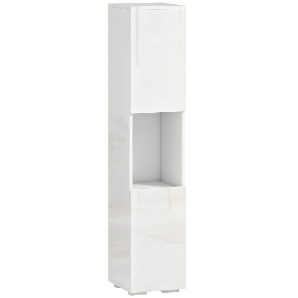 Mobile Multimediale Slim 27x30x132 cm a 5 Ripiani con Ripiani Regolabili Bianco