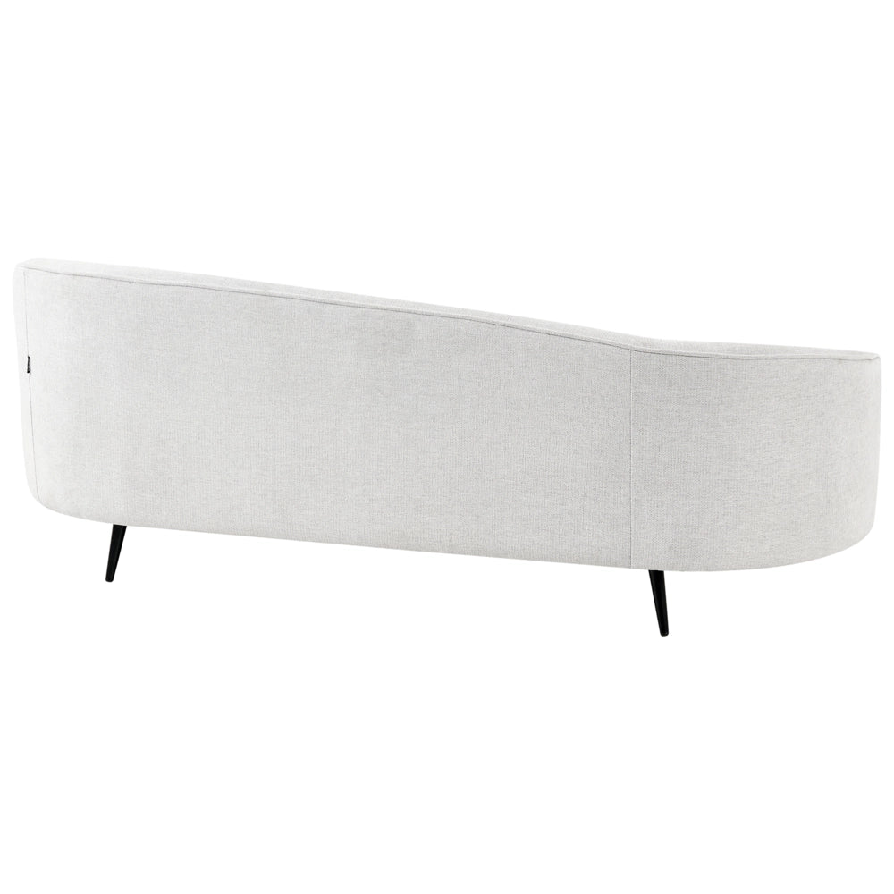 Divano in tessuto bianco sporco Glamour curvo in stile retrò a 2 posti con gambe metalliche nere