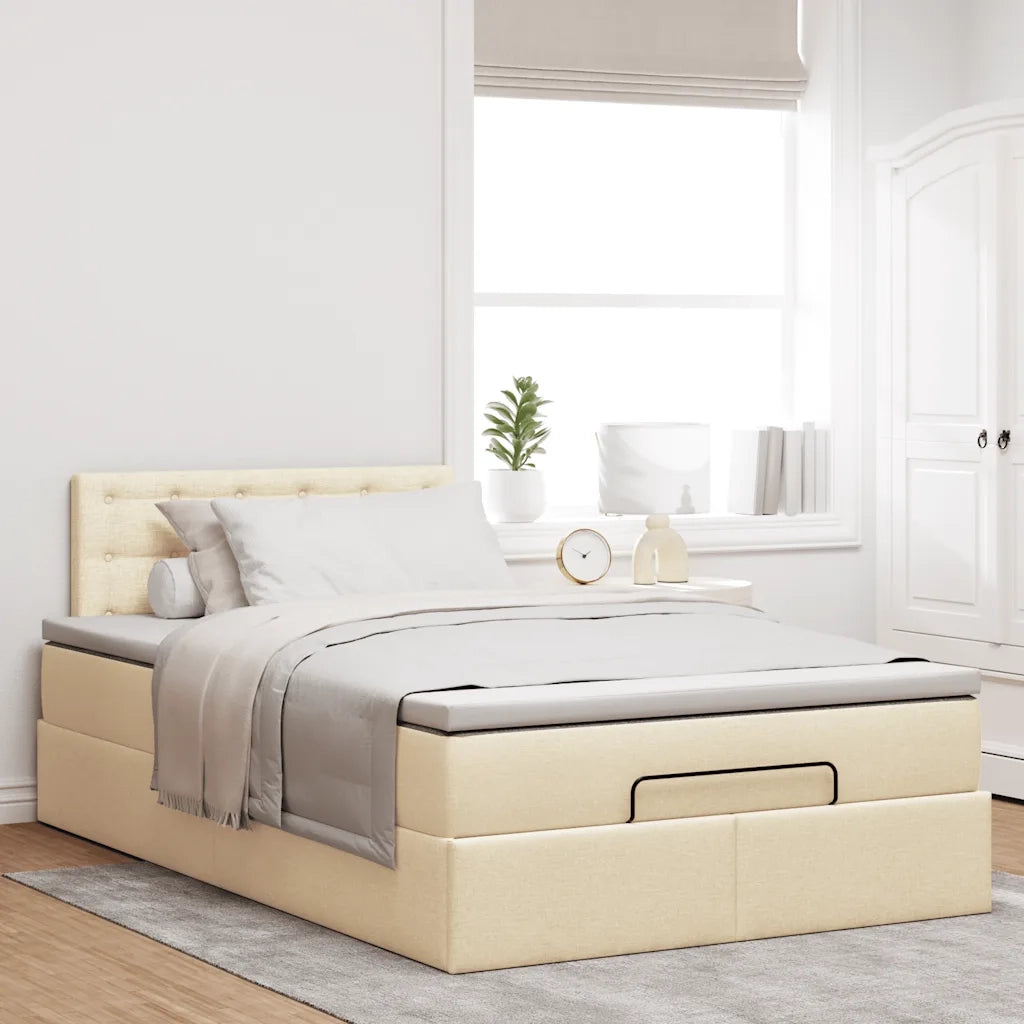Struttura Letto Pouf con Materasso Crema 120x190 cm in Tessuto