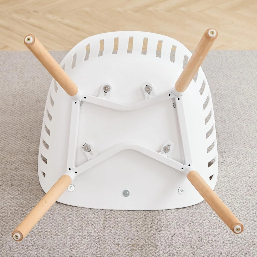 GrandCA HOME Set Tavolo e Sedie da Pranzo Moderno, Tavolo Rotondo da 110CM con 4 Sedie, Gambe in Legno di Faggio, Adatto per Soggiorno, Balcone, Giardino (Bianco)