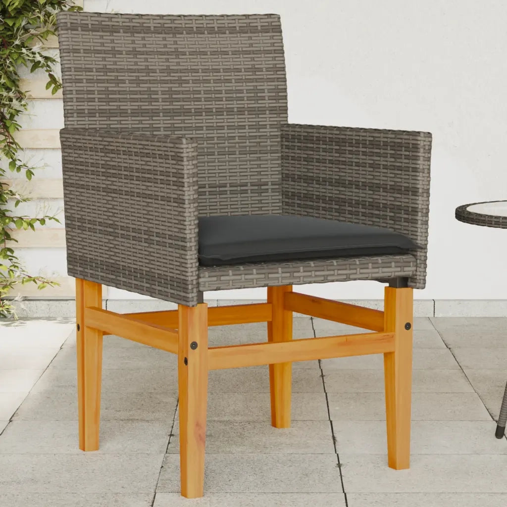 Sedie Giardino con Cuscini 2 pz | Sedie da Esterno Grigie Polyrattan Legno Massello