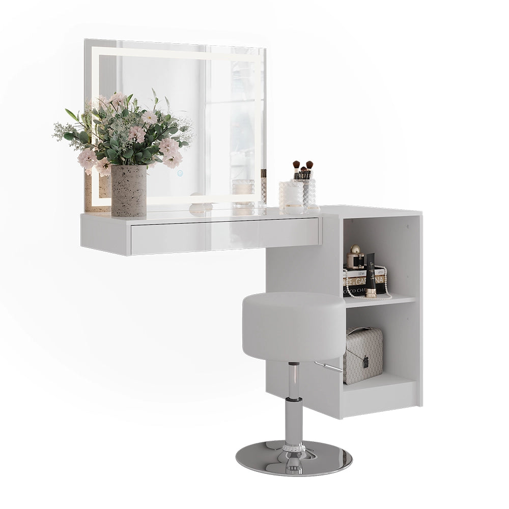 Vicco Tavolo da toeletta Bianco/bianco lucido 120 cm 4 parti
