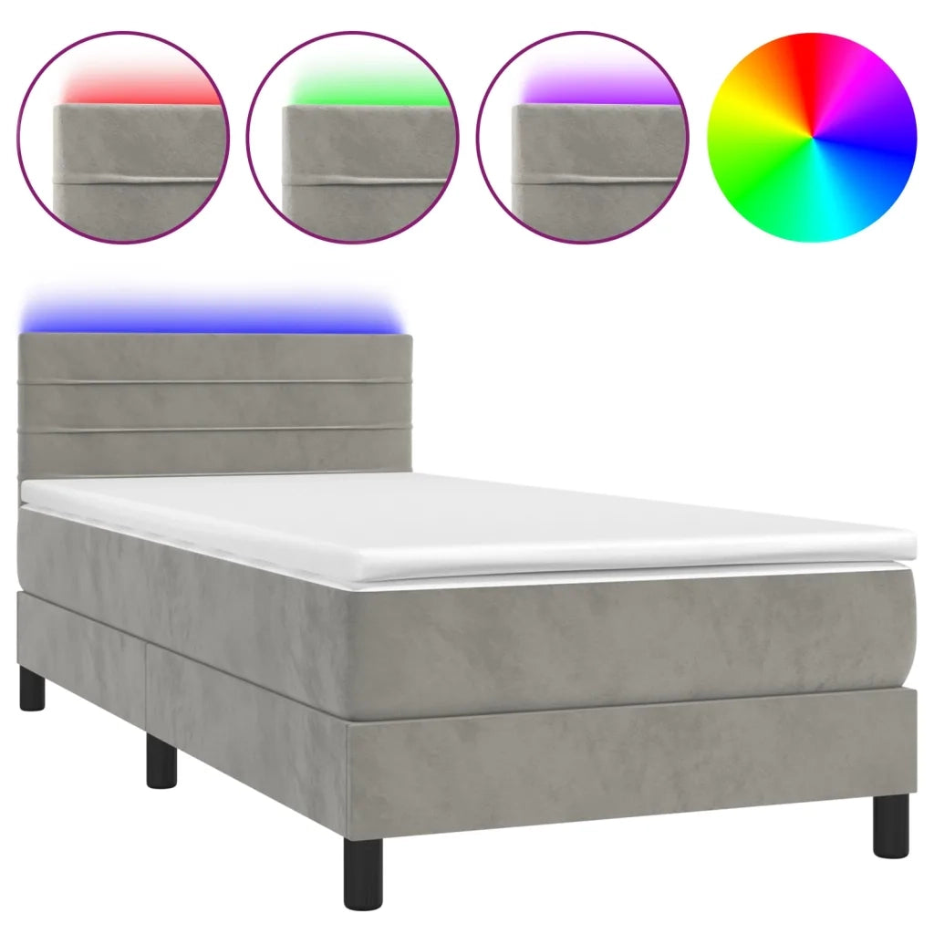 Letto a Molle con Materasso e LED Grigio Chiaro 90x190 cm Velluto