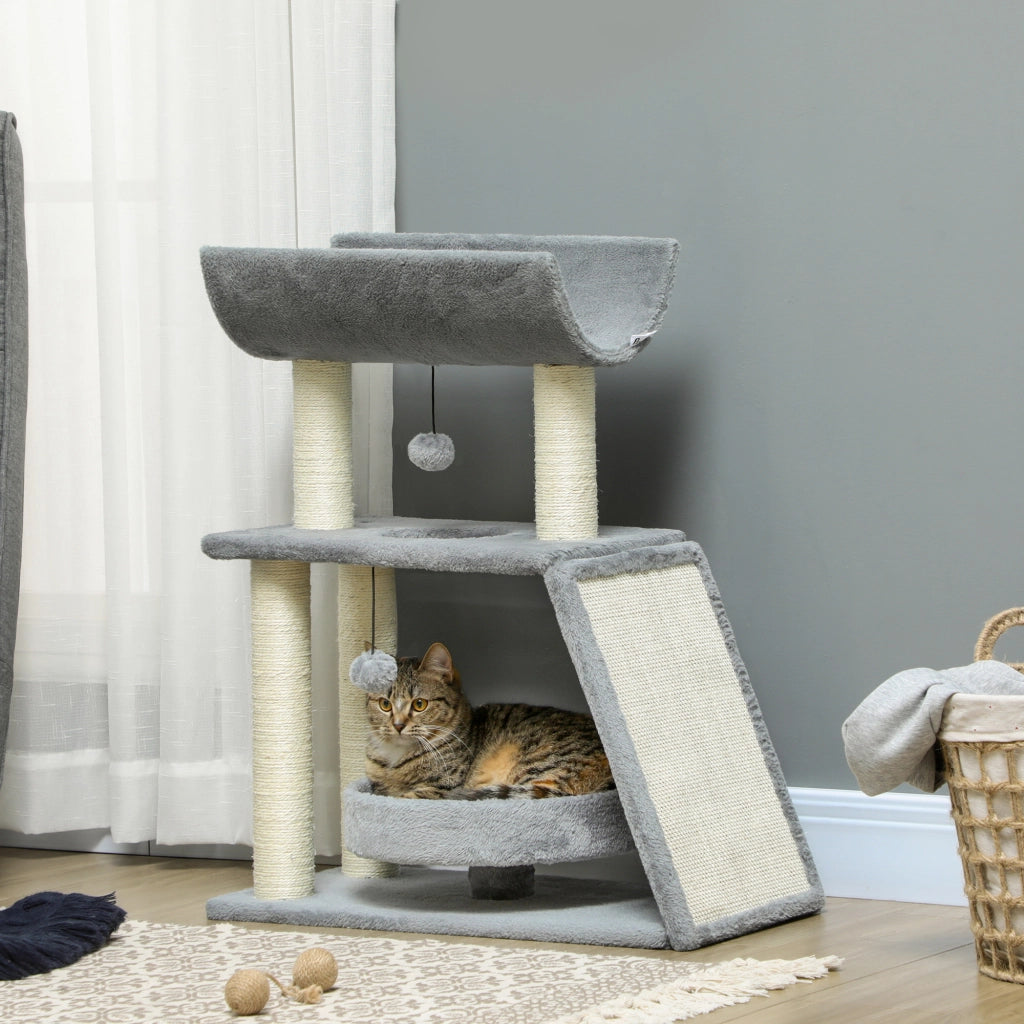Letto per gatti con tiragraffi ¨C zephmum ¨C grigio chiaro 60x30x76 cm