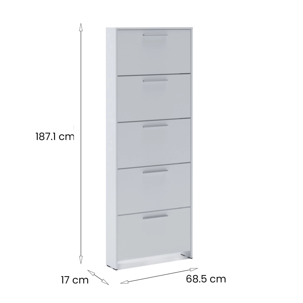 Scarpiera Campania, Mobile portascarpe, Armadio da ingresso multiuso, Mobiletto per calzature, 69x17h187 cm, Bianco