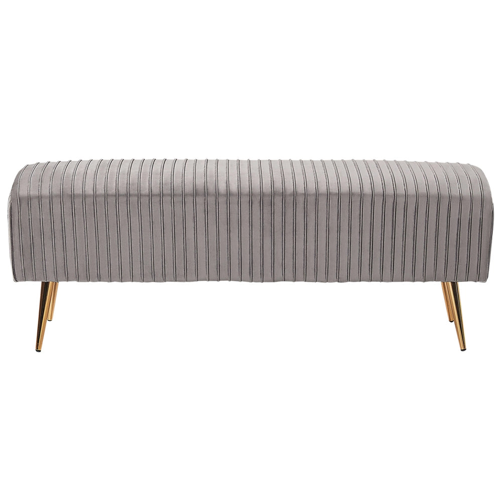 Panca Grigio Velluto Imbottito Gambe In Metallo dorato 118 cm Glamour Soggiorno Camera Da Letto Corridoio