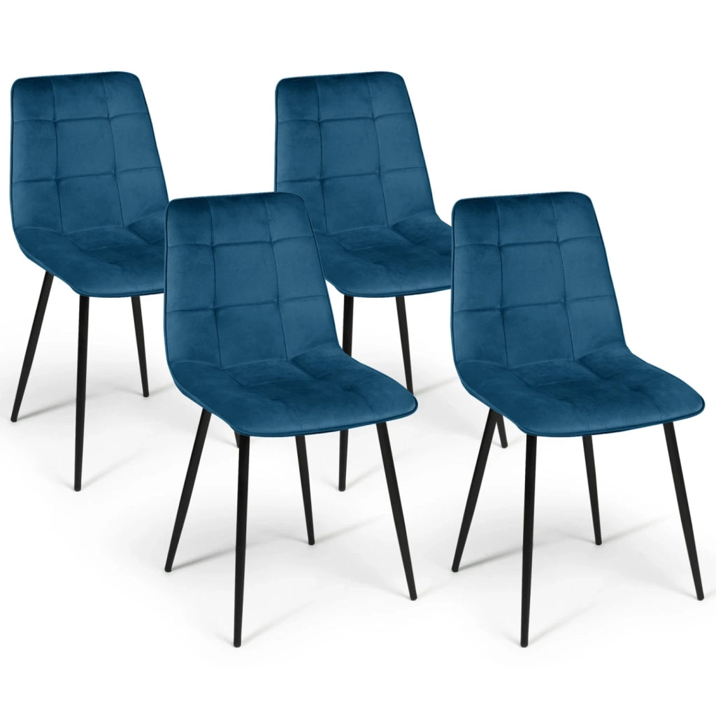 IDMarket - Set di 4 sedie da pranzo MILA in velluto blu