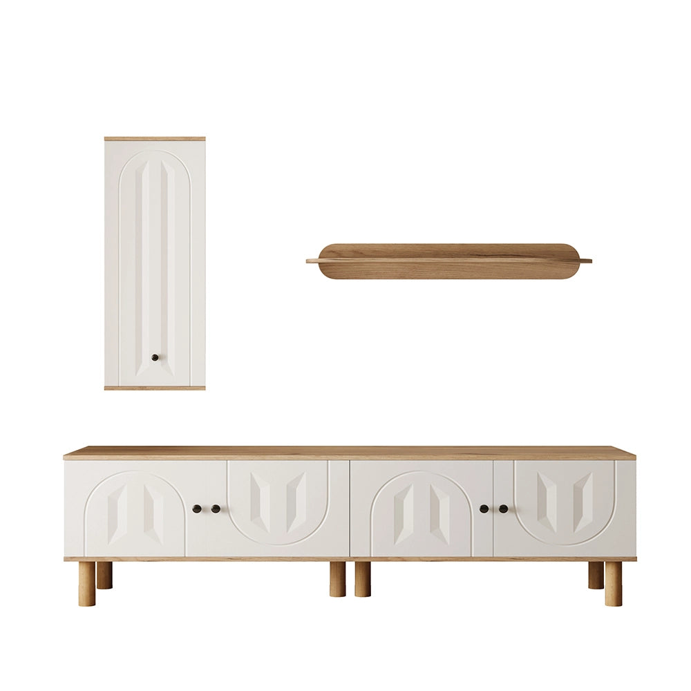 Set murale 3 pezzi - Xylo - Mobile alto+armadio+scaffale bianco/legno