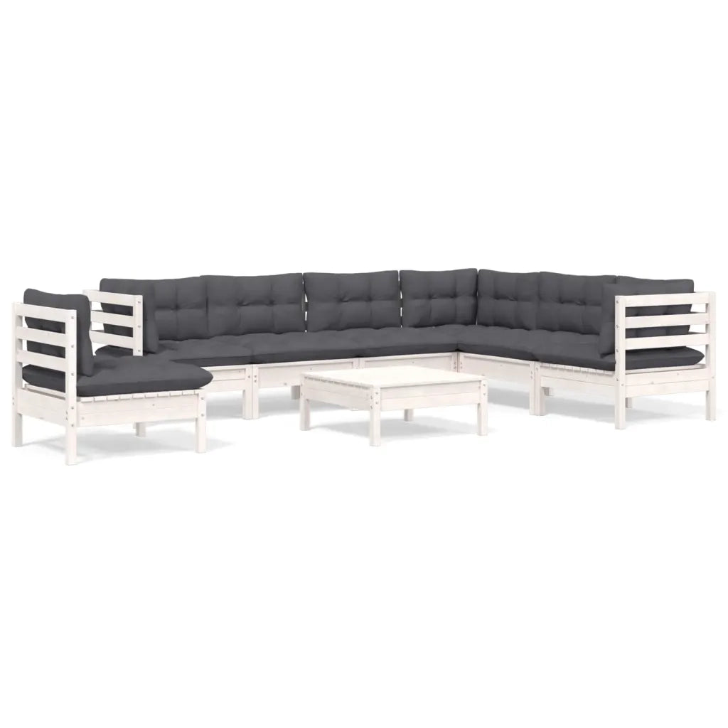 Set Divani da Giardino 8 pz con Cuscini Bianchi Legno di Pino 3096726