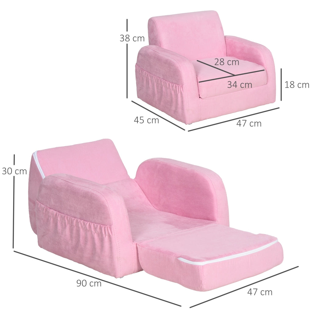 Sedia imbottita per bambini 2 in 1 con braccioli ¨C zephmum ¨C rosa 47x45x38 cm