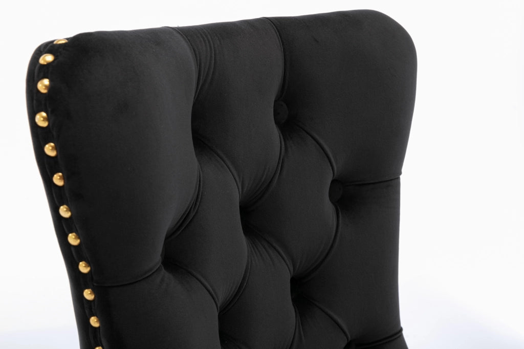 Sedie da Pranzo Imbottite in Velluto con Gambe in Metallo Dorato ¨C MINIMAL ¨C Set 2, Nero