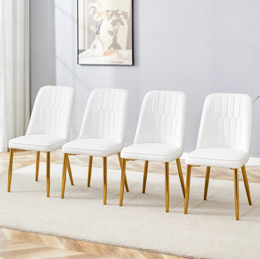Sedia da pranzo moderna bianca con dettagli oro; 89 cm in PU leather e metallo