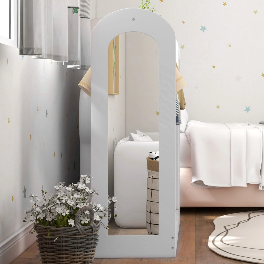Appendiabiti per Bambini 3-8 Anni 92x36x106 cm con Ripiani 2 Scatole Asta Appendiabiti e Specchio in MDF Bianco