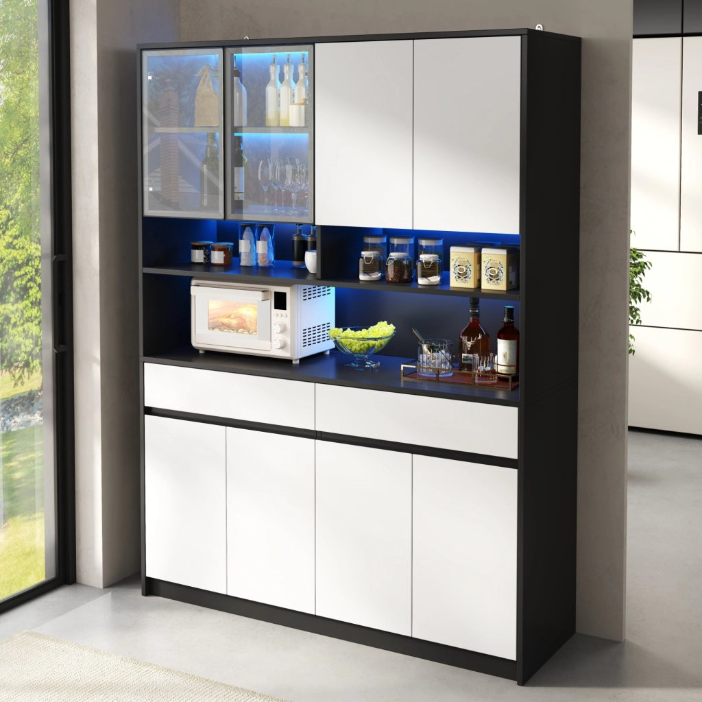 Credenza alta con LED; 120x38x160 cm; in MDF; nero e bianco
