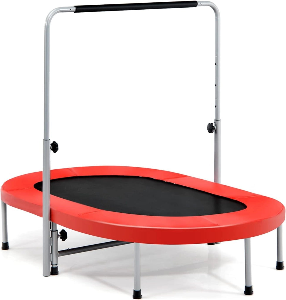 Trampolino doppio per bambini, 154 x 90 cm (L x L), Trampolino per fitness pieghevole, maniglia regolabile, rimbalzo ovale per bambini e adulti, portata massima di 150 kg