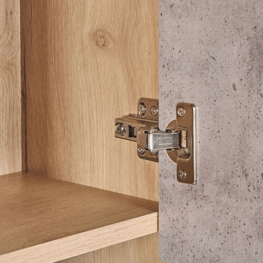 Libreria a 5 ripiani in legno chiaro con scaffalature in cemento comodino soggiorno camera da letto