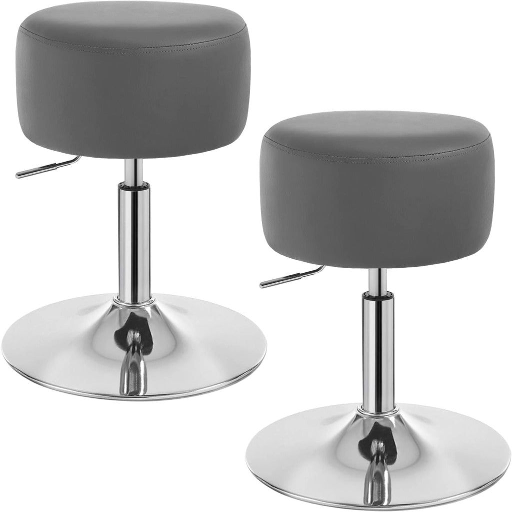 Sgabelli da Trucco Set di 2, Sgabello Rotondo Girevole Regolabile in Altezza, Sgabello Imbottito per Toeletta, Sedia da Cucina in Pelle Sintetica, Altezza Seduta 54-69 cm, Grigio, BH14gr-2