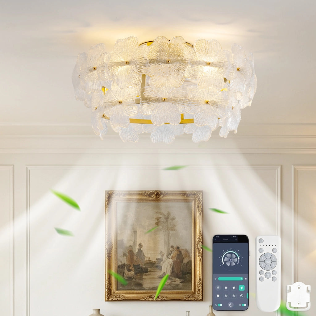 Ventilatore da soffitto 19 pollici con copertura in vetro cristallo, pale ABS, motore DC silenzioso, 6 velocit¨¤, avanti/indietro, compatibile app