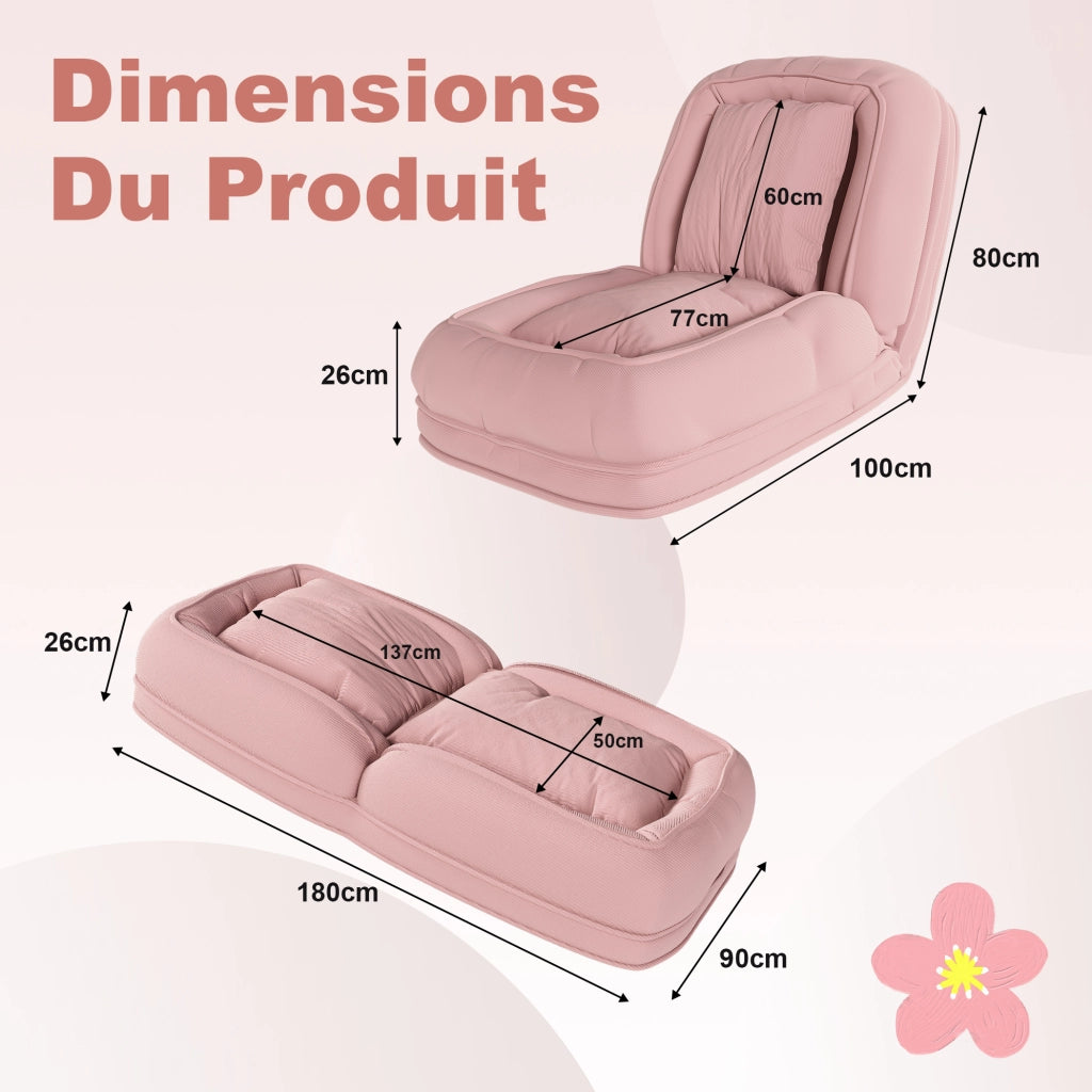 Sofa letto pieghevole ergonomico 80x22x87 cm in tessuto e metallo; rosa