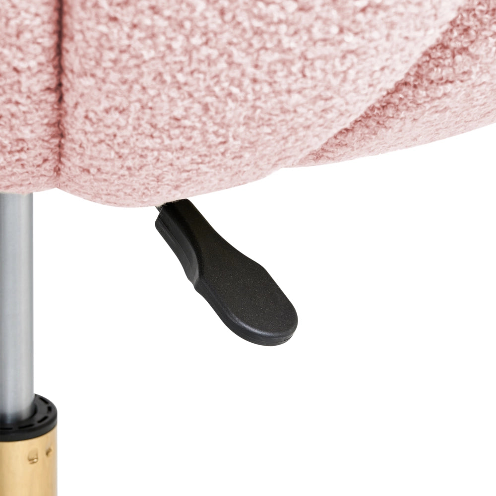 Elegante sedia da ufficio girevole in tessuto bouclè rosa pastello con base regolabile in altezza Design moderno Home Office