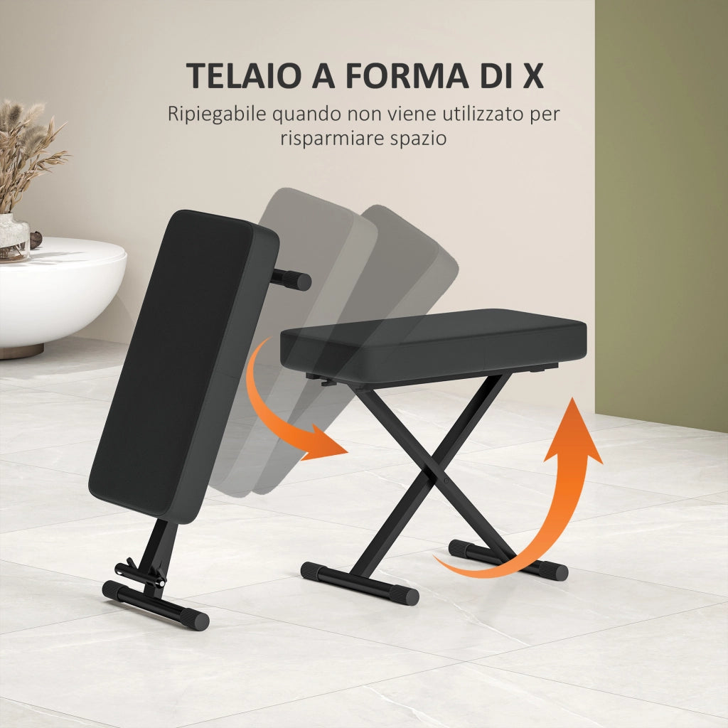 Sgabello Pieghevole Regolabile ¨C zephmum ¨C Pelle PU Nero 60x32x53-63 cm