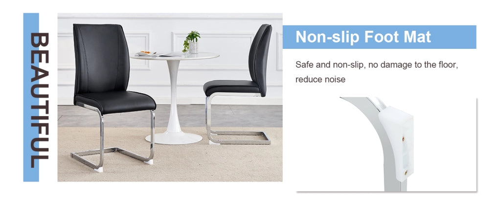 Sedie da Pranzo in Ecopelle ¨C MINIMAL ¨C Nero, Gambe in Metallo Argento, Set 4 Pezzi