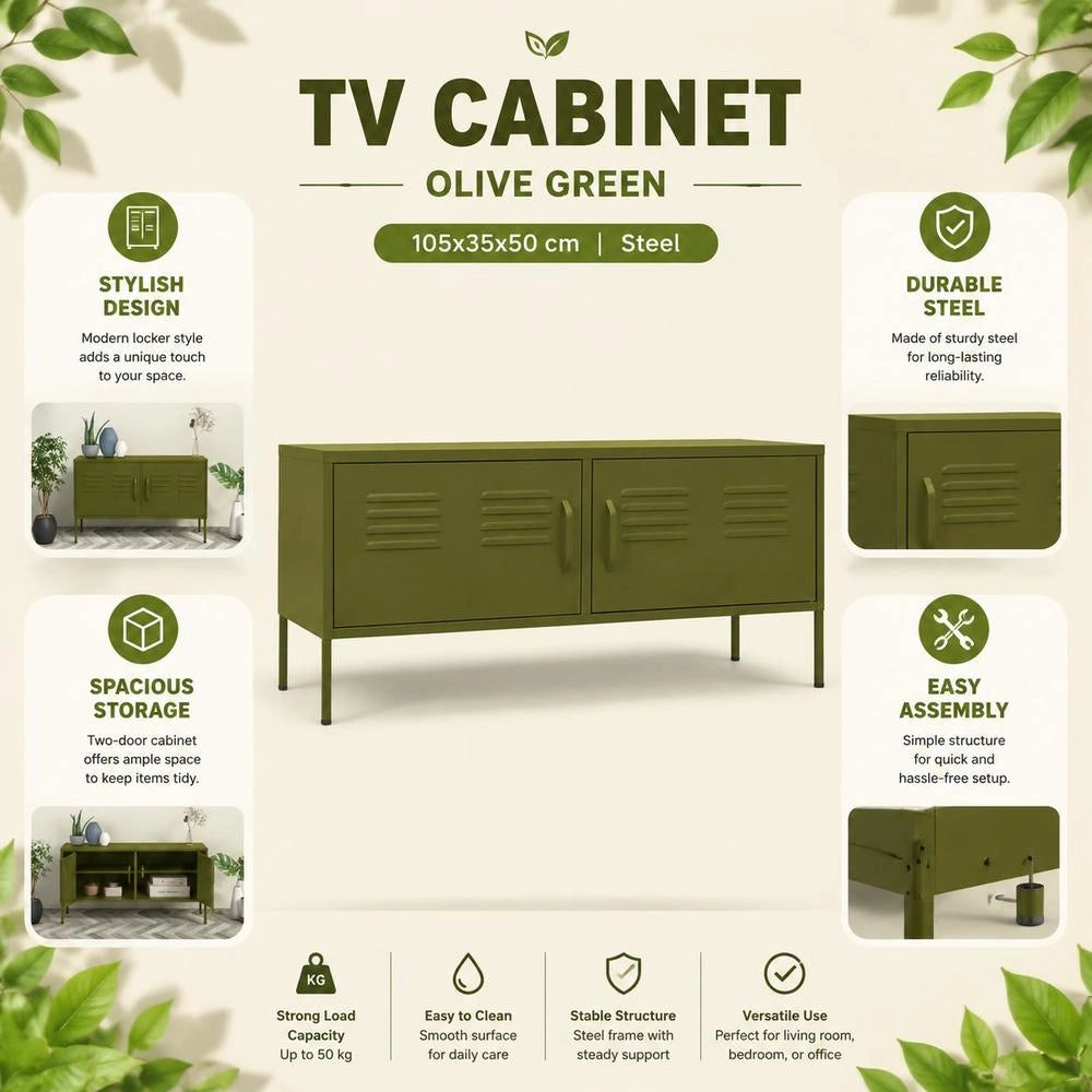 TV Cabinet Olive Green 105x35x50 Cm Steel