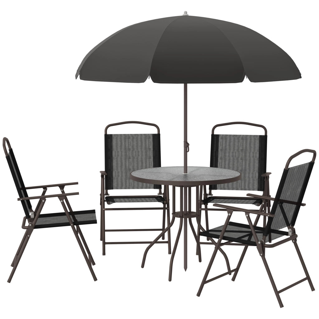 Set Salotto Giardino 6 pezzi ¨C Xylo ¨C Tavolo rotondo + 4 sedie pieghevoli + parasol acciaio nero