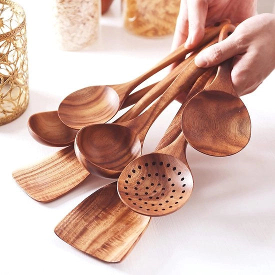 Set di Spatole 8 Stck in Teak Naturale per Cucina