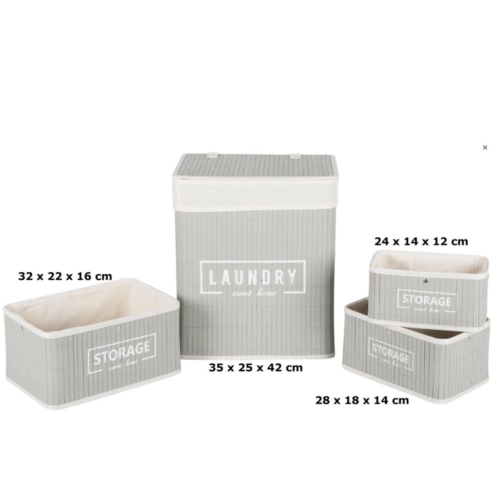 Cesto Biancheria + 3 Cesti Portatutto Bambu Tessuto Portabiancheria Moderno