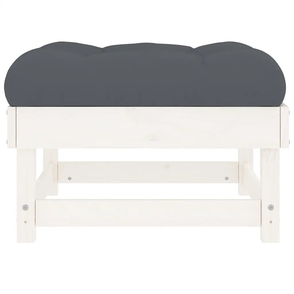 Poggiapiedi da Giardino con Cuscino Legno Massello Pino Bianco CFW4539872