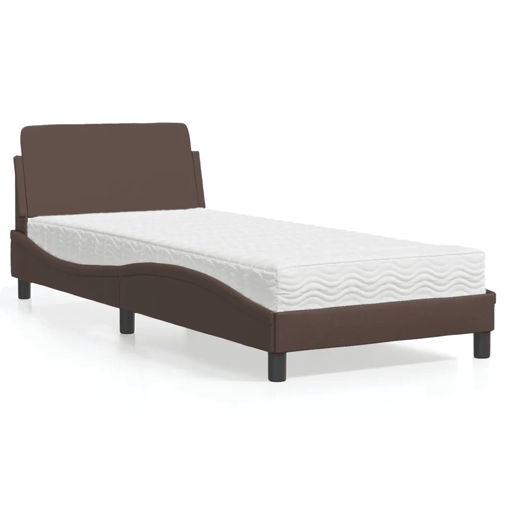 Letto con Materasso-Struttura Letto con Materasso Dover Marrone 90x200 cm in Similpelle