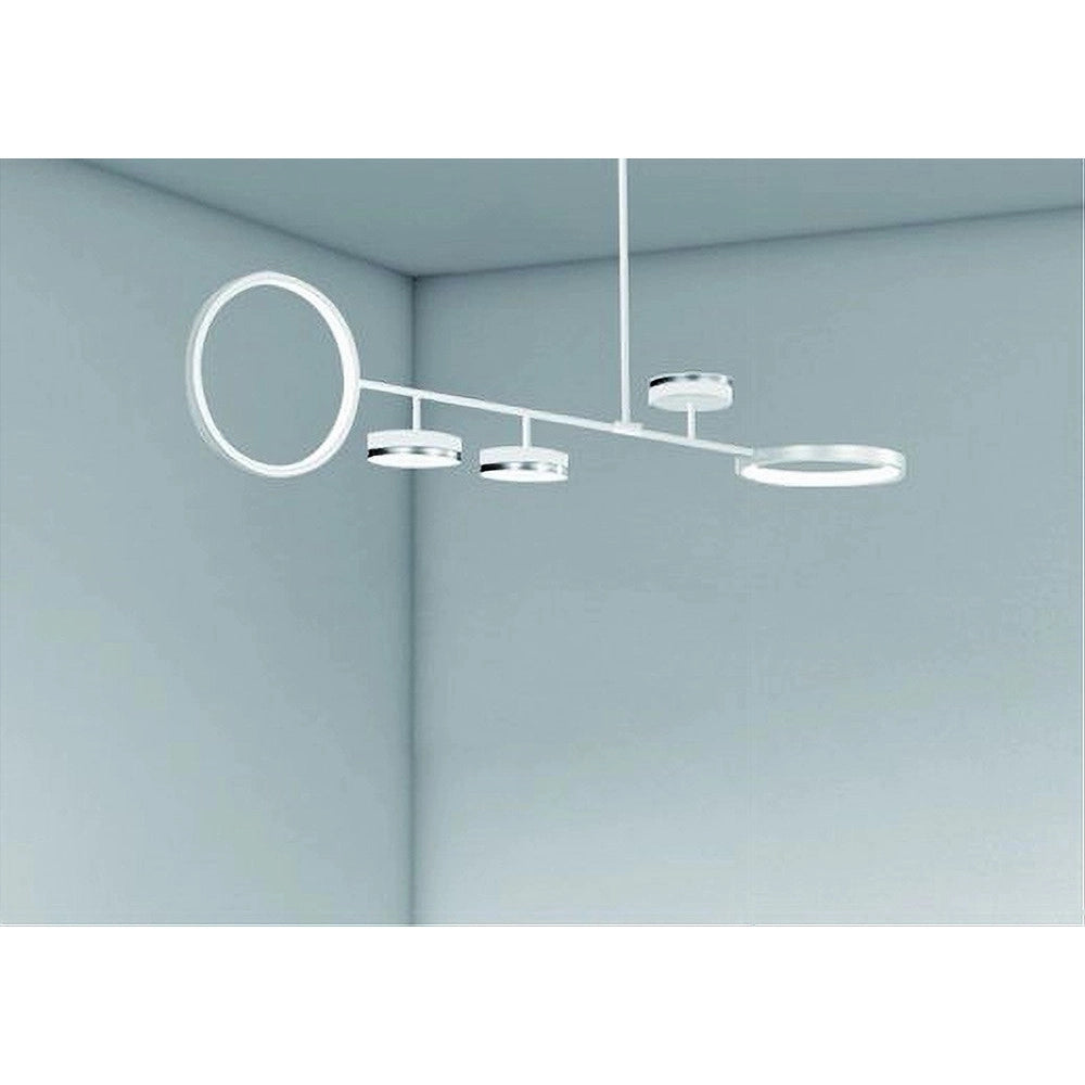 Trade Shop - Lampadario A Sospensione Led 37w Con 5 Cerchi Lampada Orizzontale Bianco Luce Fredda 71347 -