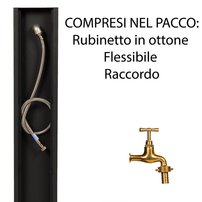 Fontana da Giardino Design a Colonna Ovale Rubinetto in Ottone con Base in Cemento Antracite