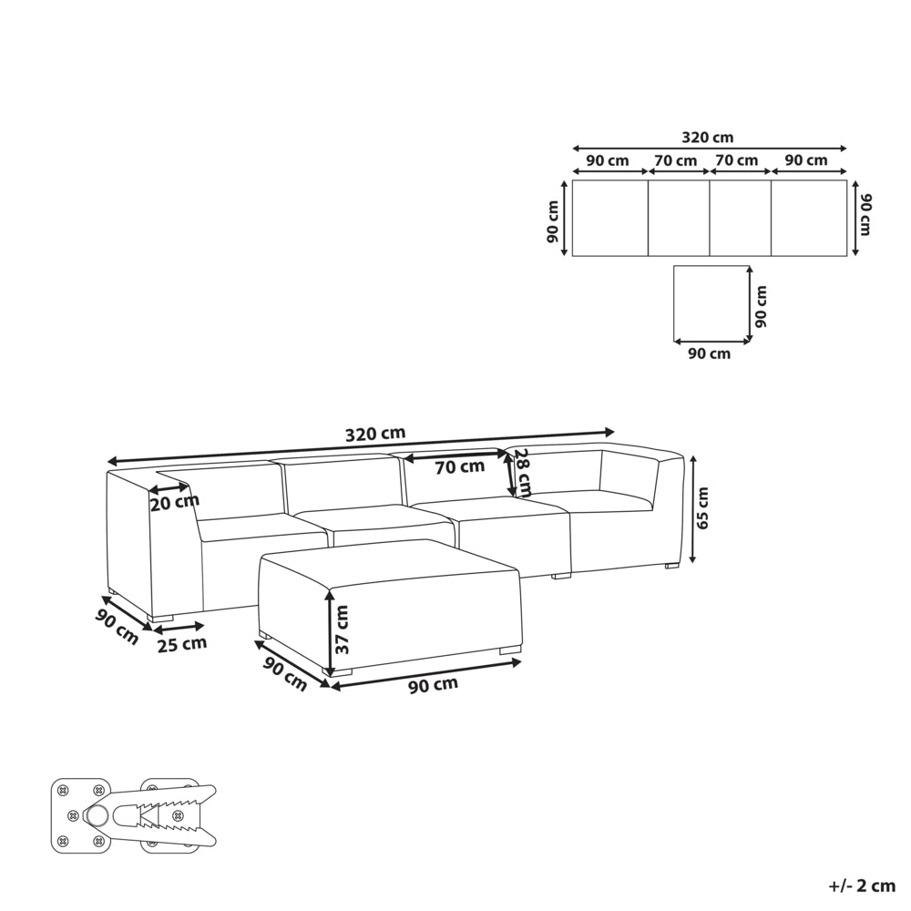 Set divano modulare 4 posti con pouf rivestimento in tessuto grigio salotto da giardino ottomana