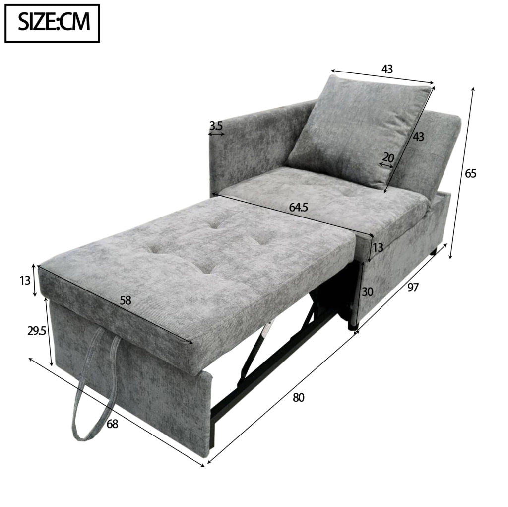 Divano letto 3 in 1 grigio con schienale regolabile