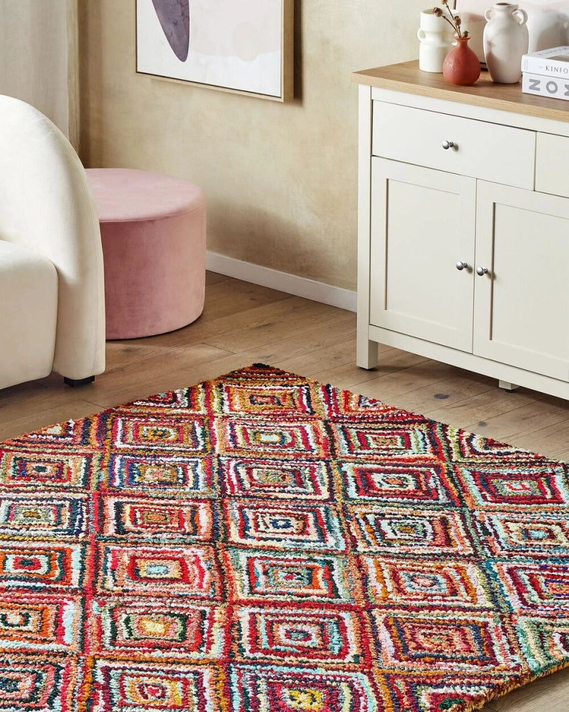Tappeto di pezza Tappeto fatto a mano bohémien intrecciato in cotone Multicolore 140 x 200 cm