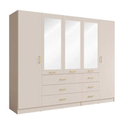 Armadio KALISTA 250 cm beige sabbia con specchi e 6 cassetti