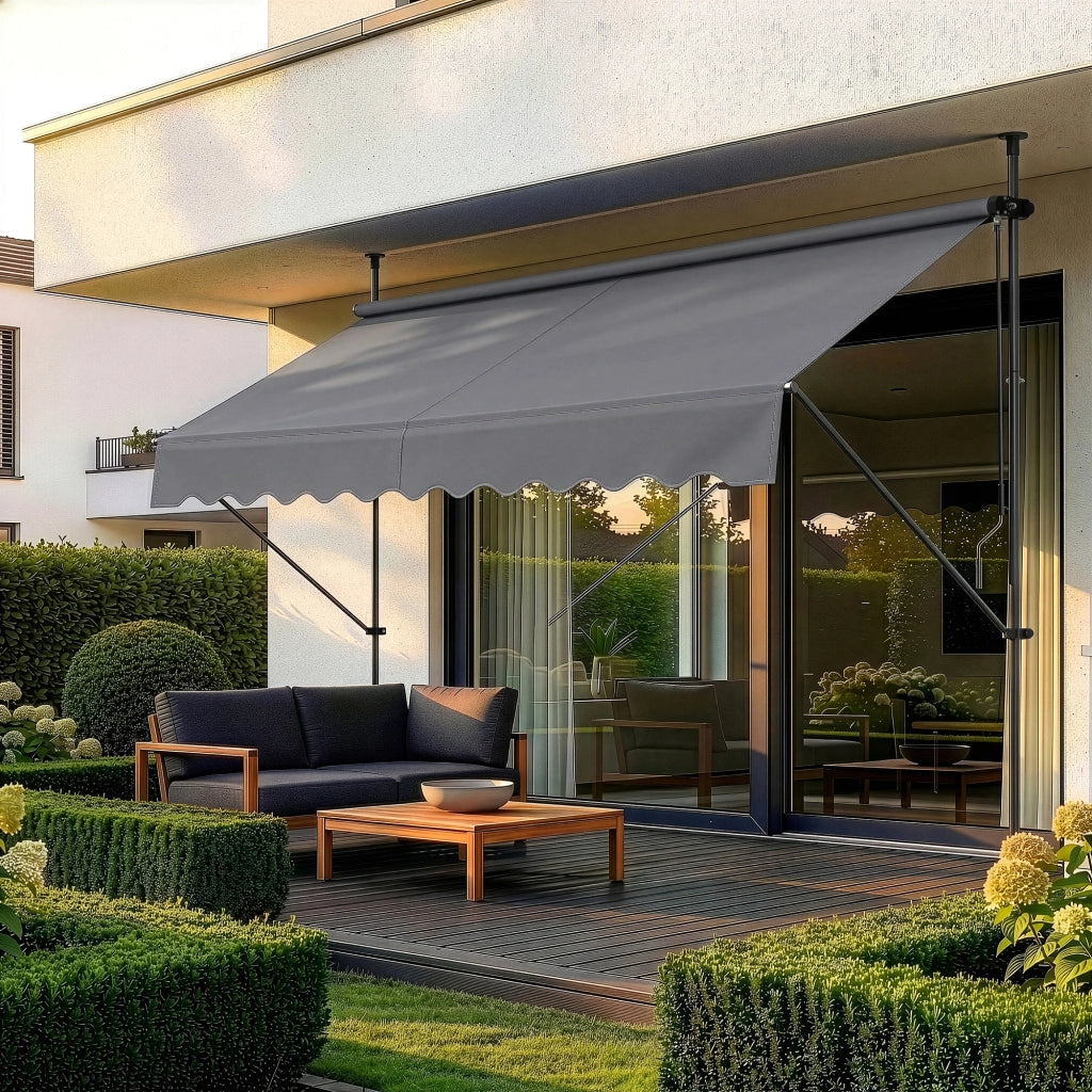 Tenda da Sole a Muro con Pali di Supporto Telescopici Parasole 200 x 120 cm (LxP) Grigio Medio pro.tec