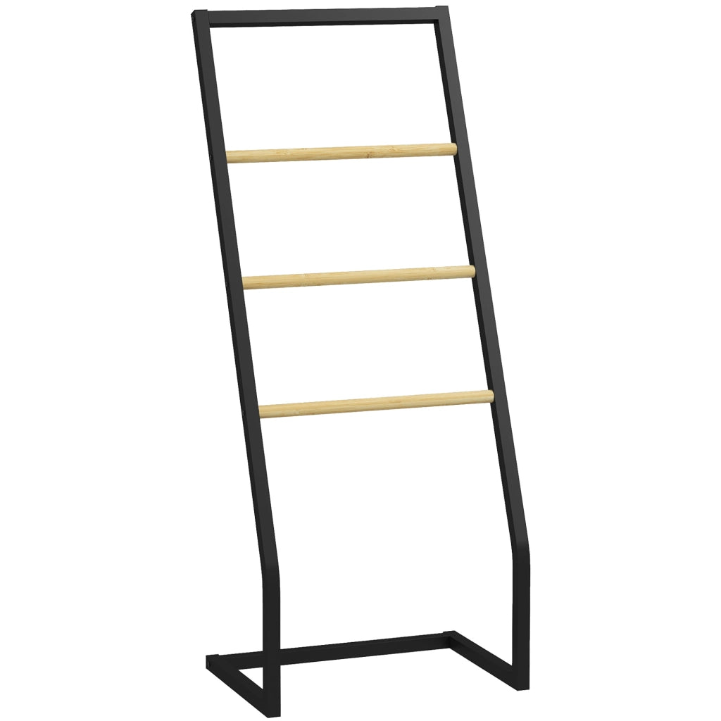 Portasciugamani in Acciaio e Bamb¨´ ¨C zephmum ¨C Nero e Legno 40.5x28x98cm